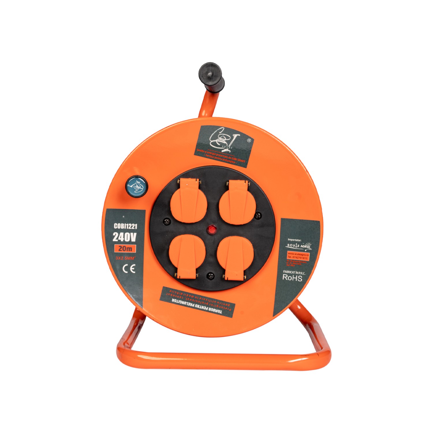 Prelungitor rola cu tambur metalic 3x2.5mm², 20 m, 4 prize Schuko - COBI SMART® - imagine 2