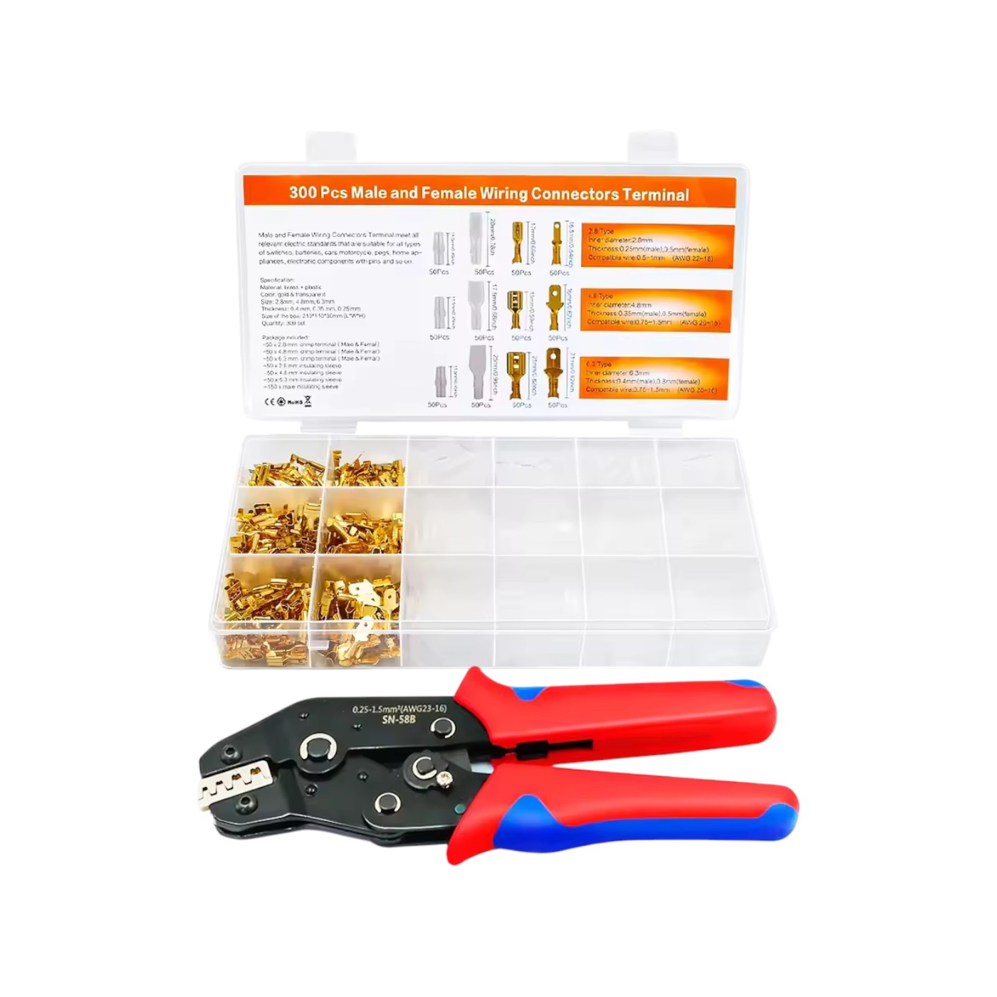 Cleste de sertizare pentru terminale izolate, fier nichel + otel carbon, 0.25-1.5 mm², include 600 conectori izolati - COBI SMART®
