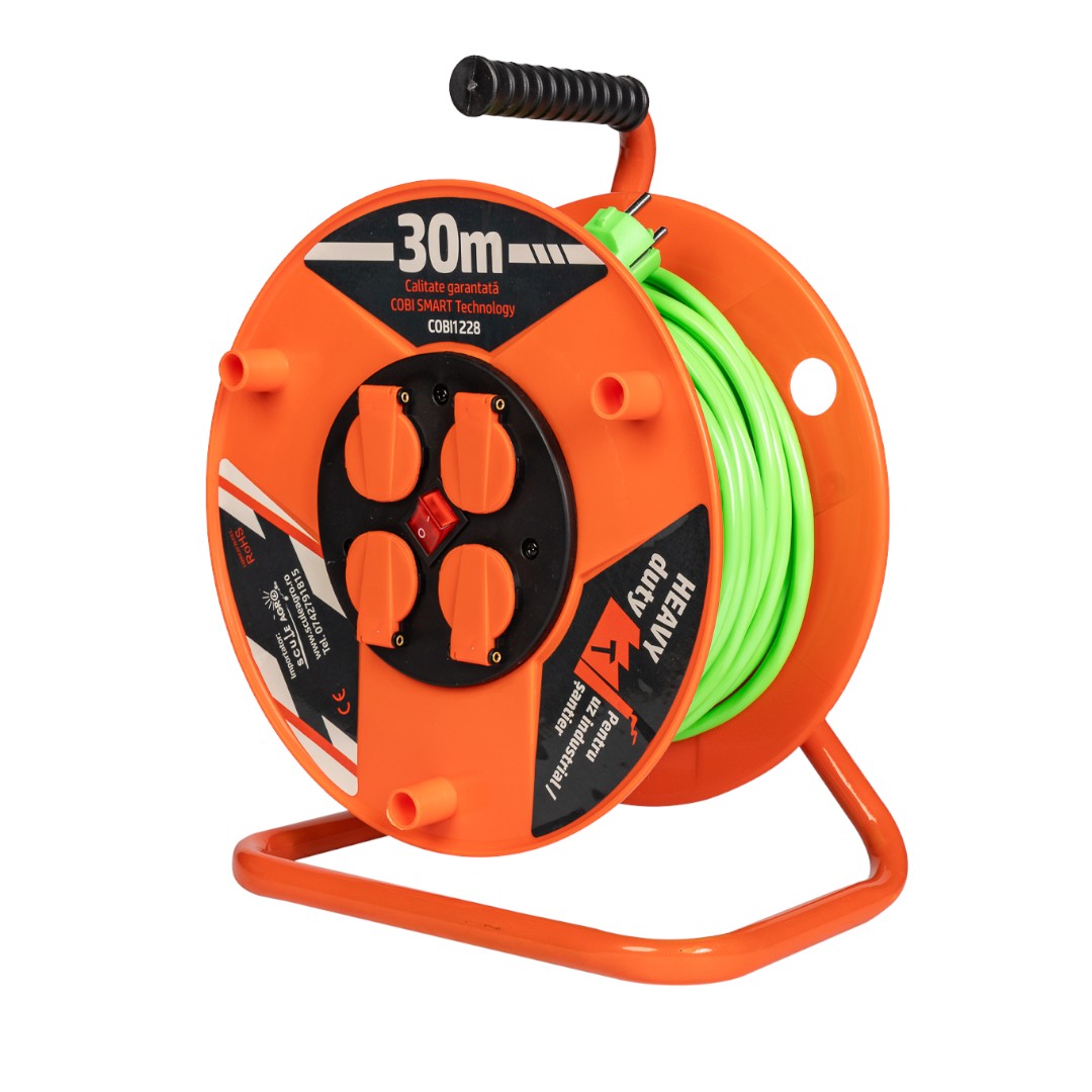 Prelungitor rola cu tambur 3x2.5mm², 30 m, 4 prize Schuko - COBI SMART® - imagine 4