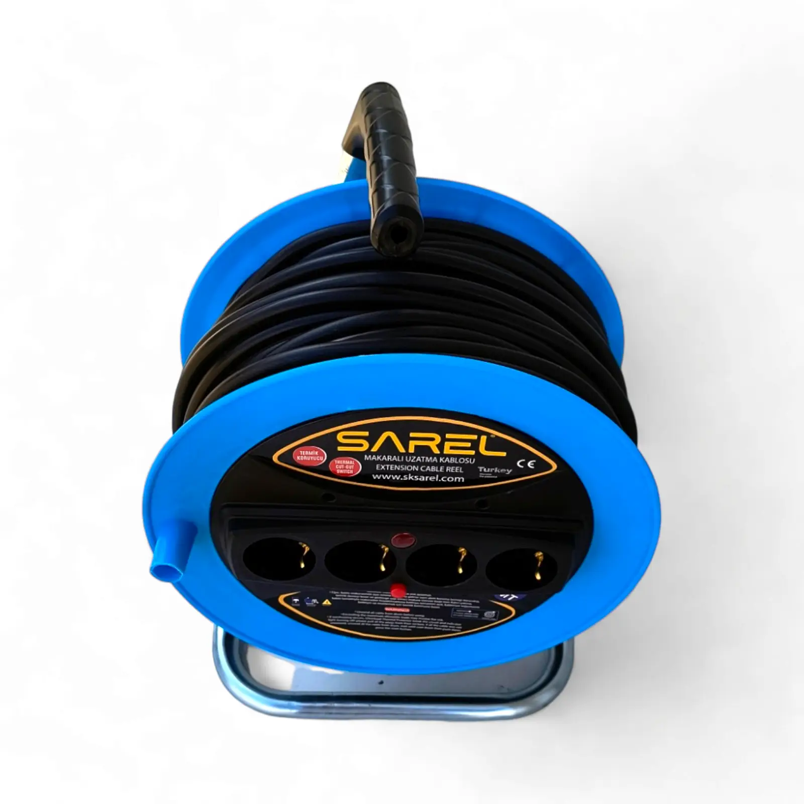 Prelungitor rola cu tambur 3x2.5 mm², 50 m, 4 prize, protectie la suprasarcina, maner transport ergonomic, albastru - COBI SMART® - imagine 5