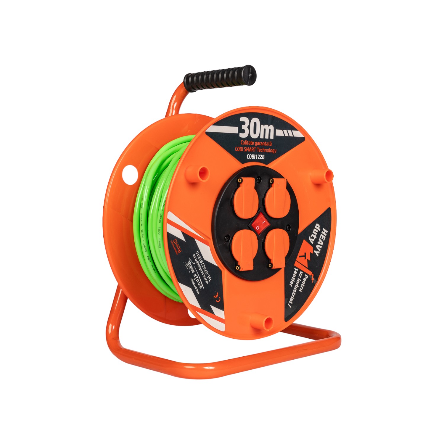 Prelungitor rola cu tambur 3x2.5mm², 30 m, 4 prize Schuko - COBI SMART® - imagine 2