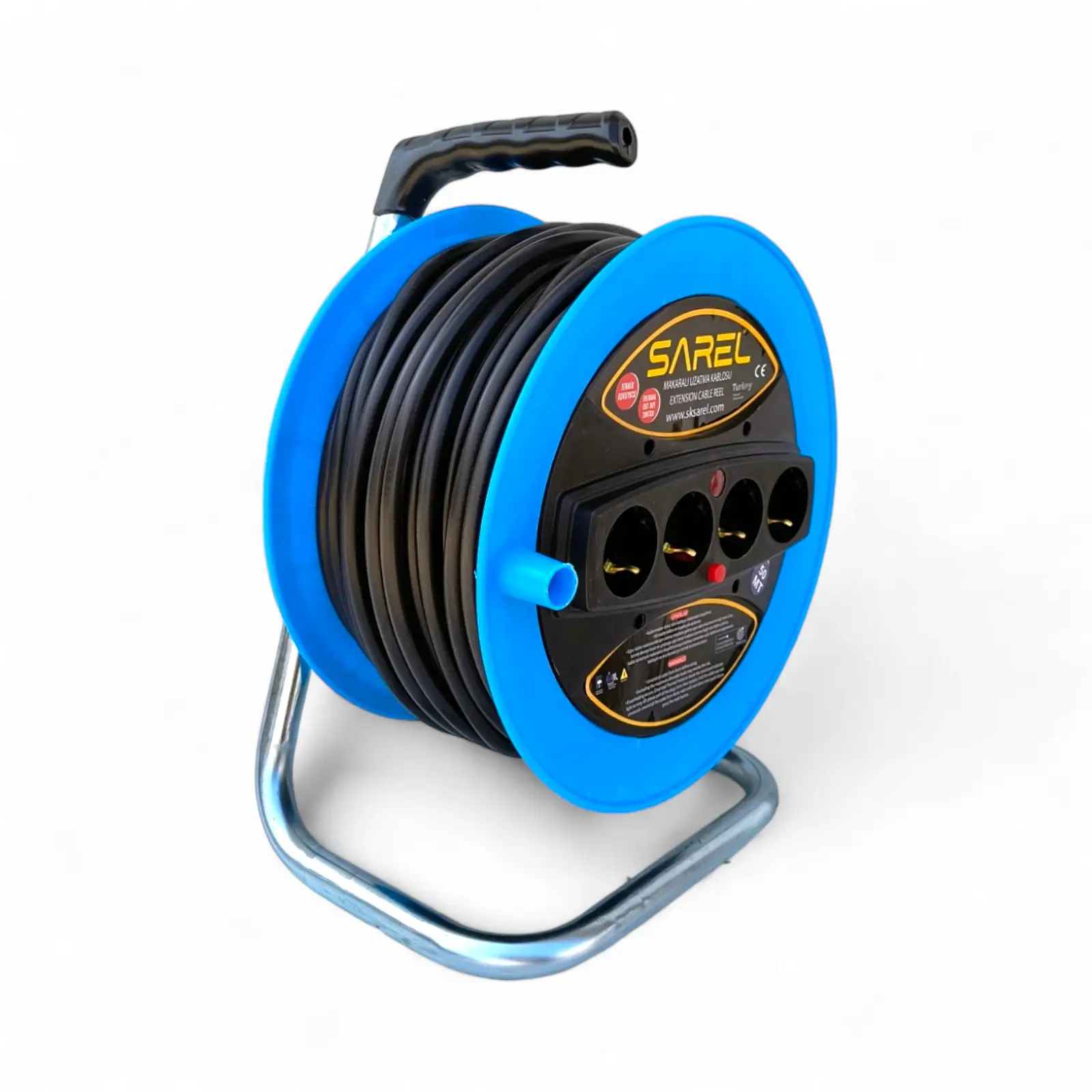 Prelungitor rola cu tambur 3x2.5 mm², 50 m, 4 prize, protectie la suprasarcina, maner transport ergonomic, albastru - COBI SMART® - imagine 3