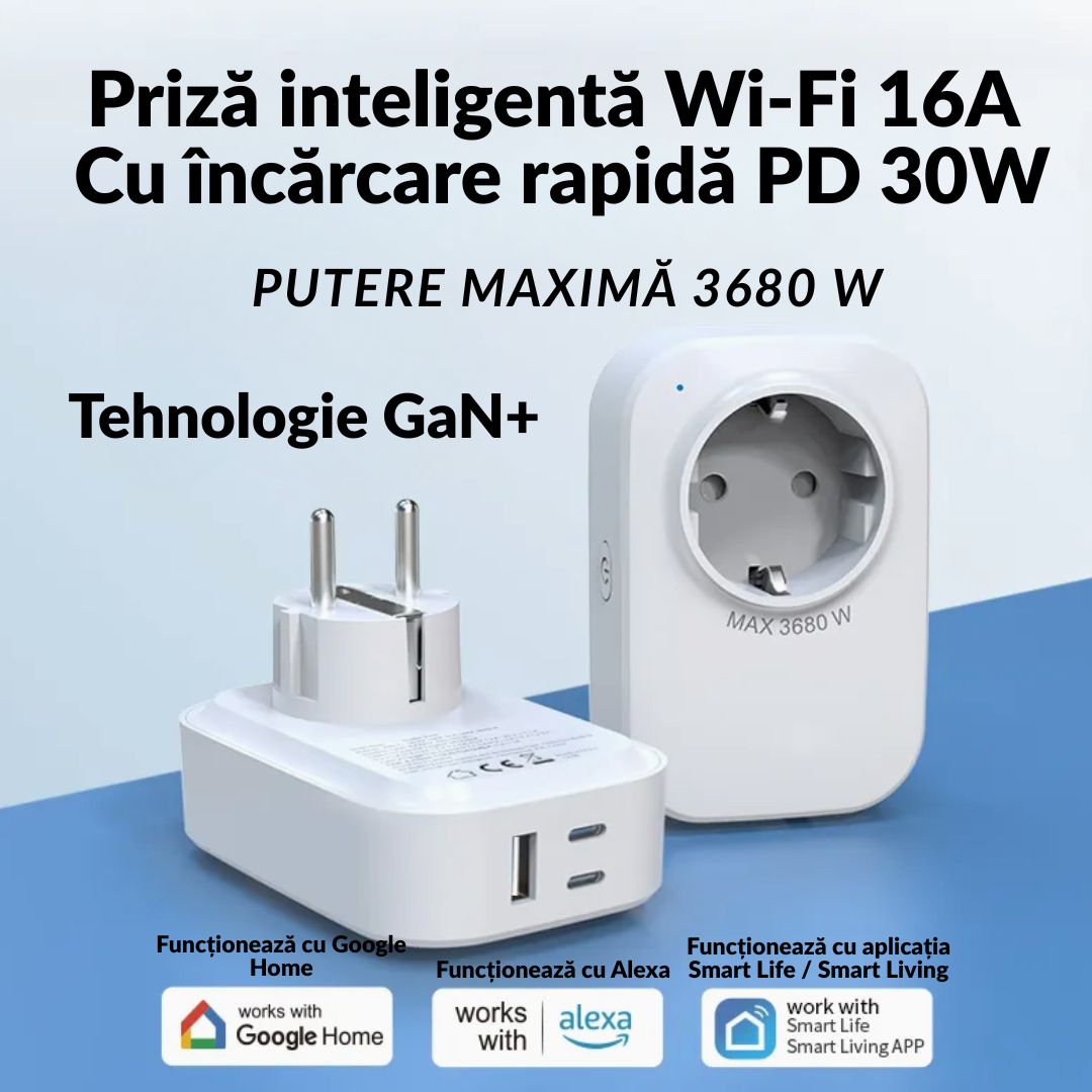Set 6 x prize inteligente SMARTPLUG EA9 WiFi, 16A, 3680W, control Tuya, compatibila Google Assistant / Alexa, culoare alba - COBI SMART® - imagine 6