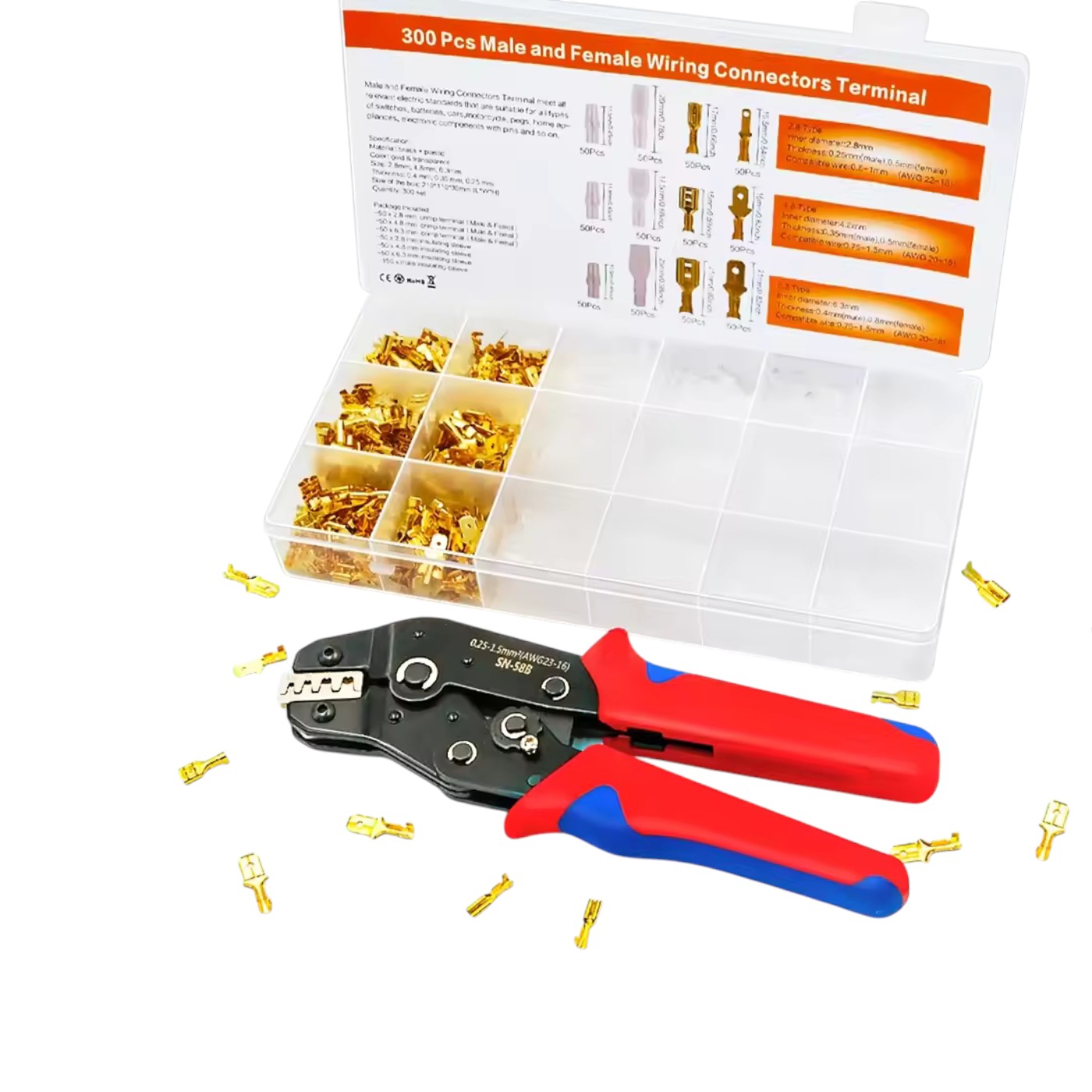 Cleste de sertizare pentru terminale izolate, fier nichel + otel carbon, 0.25-1.5 mm², include 600 conectori izolati - COBI SMART® - imagine 9