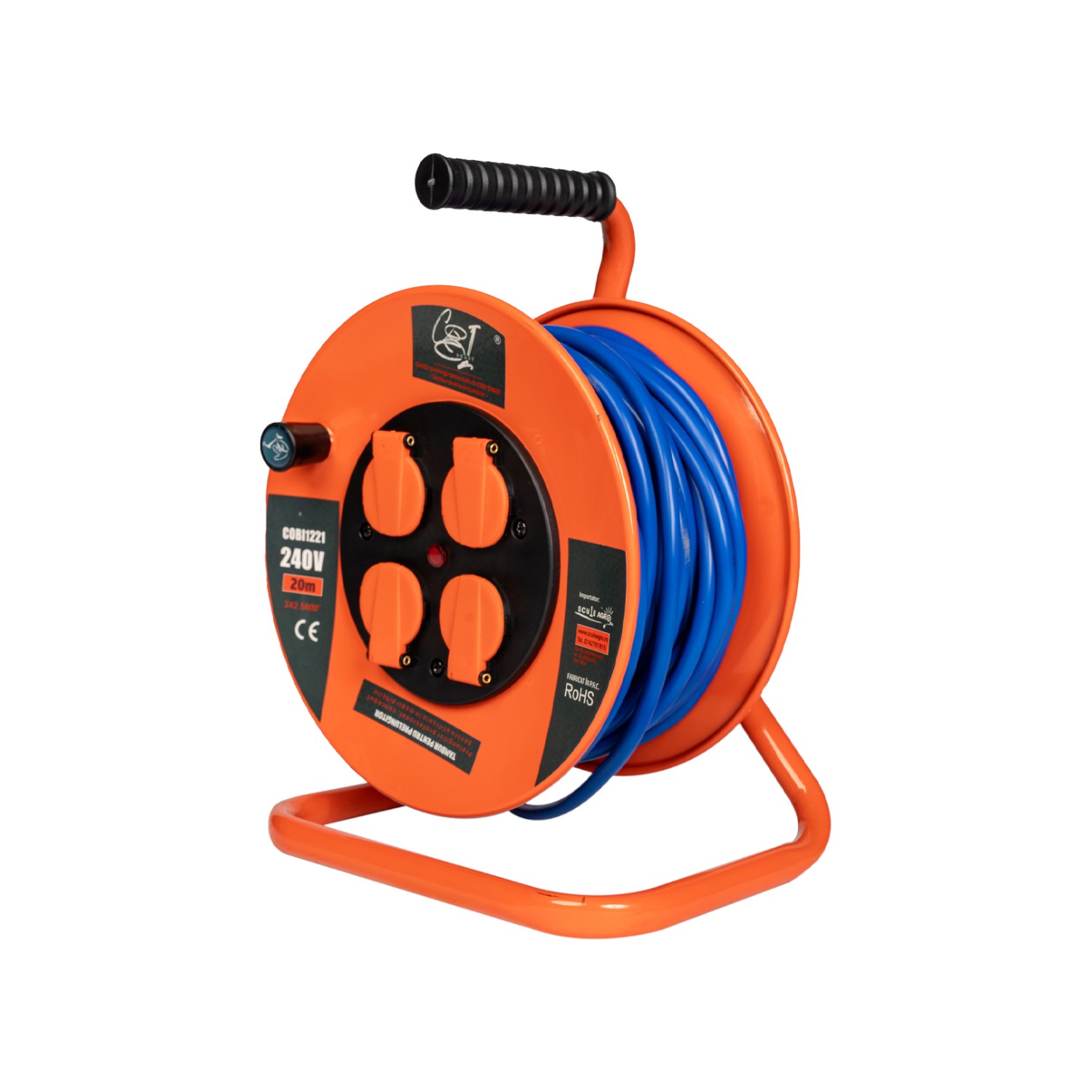 Prelungitor rola cu tambur metalic 3x2.5mm², 20 m, 4 prize Schuko - COBI SMART® - imagine 4