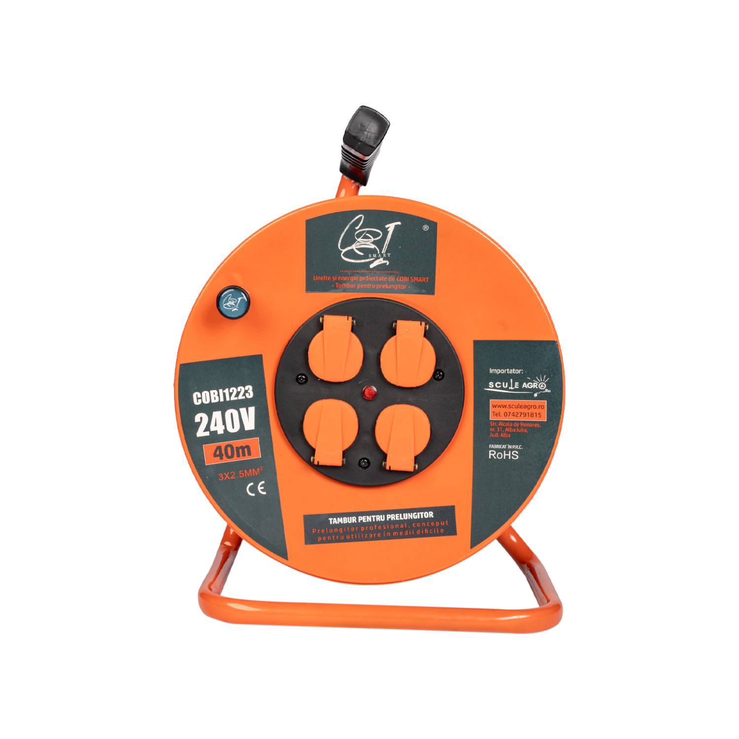Prelungitor rola cu tambur metalic 3x2.5mm², 40 m, 4 prize Schuko - COBI SMART® - imagine 3