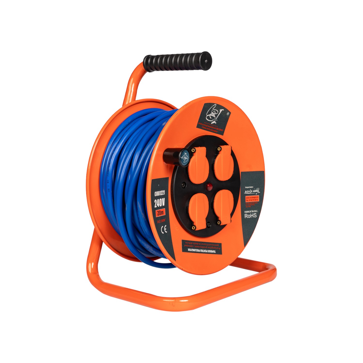Prelungitor rola cu tambur metalic 3x2.5mm², 20 m, 4 prize Schuko - COBI SMART® - imagine 3