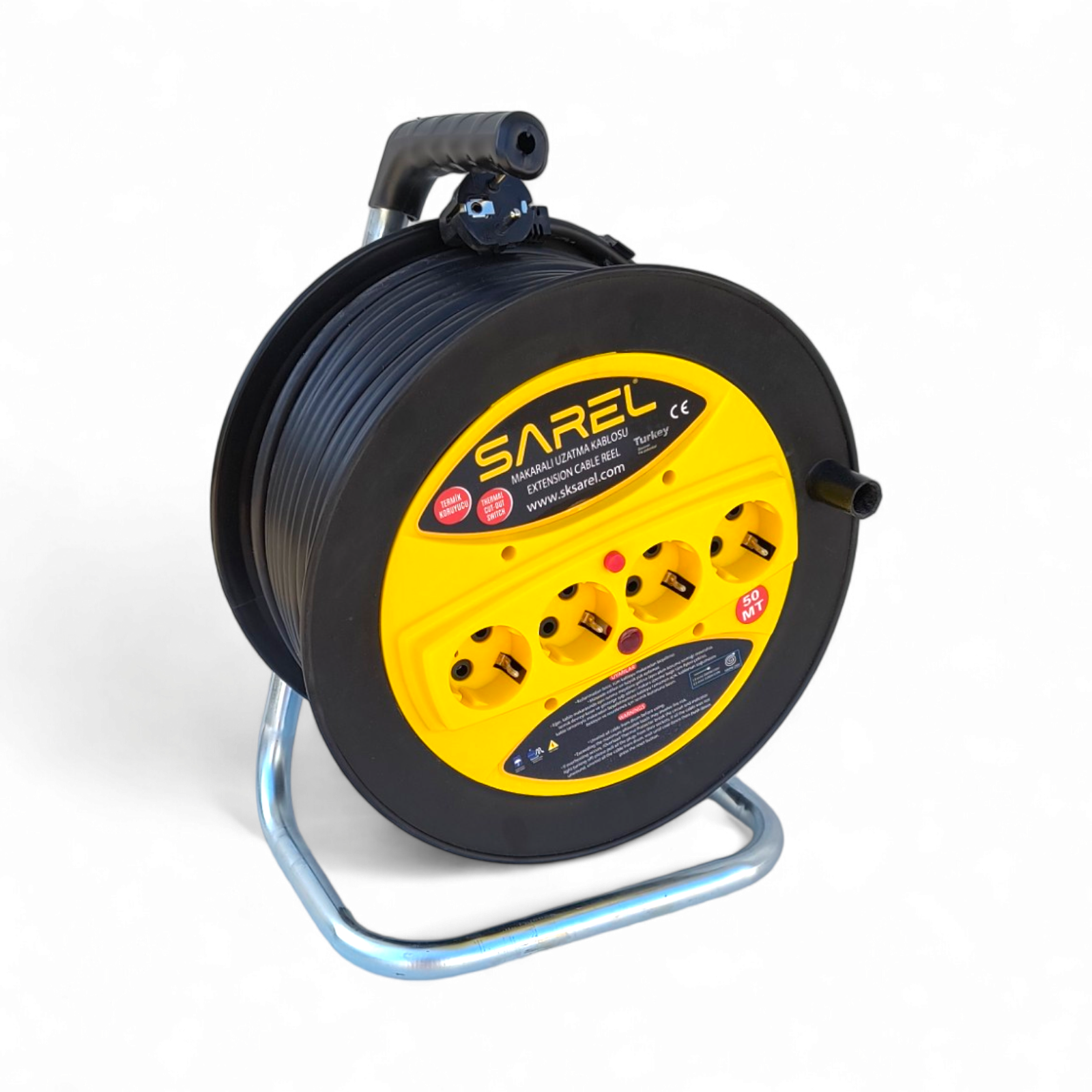 Prelungitor rola cu tambur 3x2.5 mm², 50 m, 4 prize, protectie la suprasarcina, maner transport ergonomic, gablen - COBI SMART®
