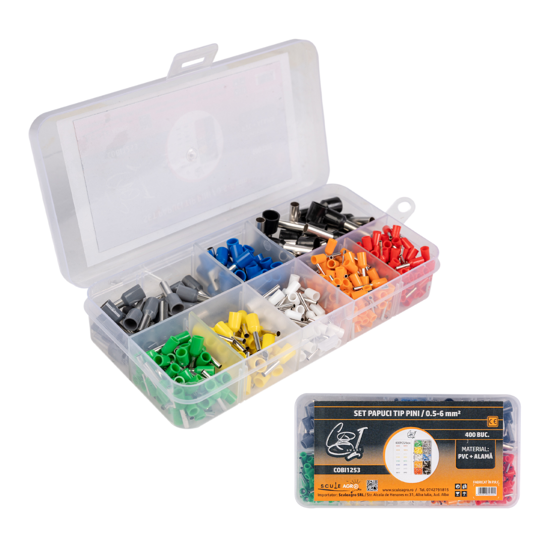Set 400 terminale cu pini, 0.5-6 mm², PVC+alama, 8 dimensiuni diferite - COBI SMART®