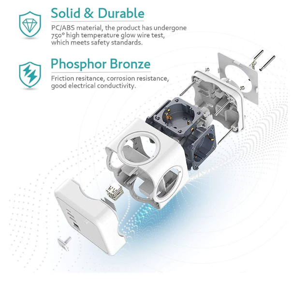 Priza cub 4 prize UE, 2x USB-A + 1x USB-C, 5V/3.1A, 220-250V, 16A, material PC ignifug - COBI SMART® - imagine 3