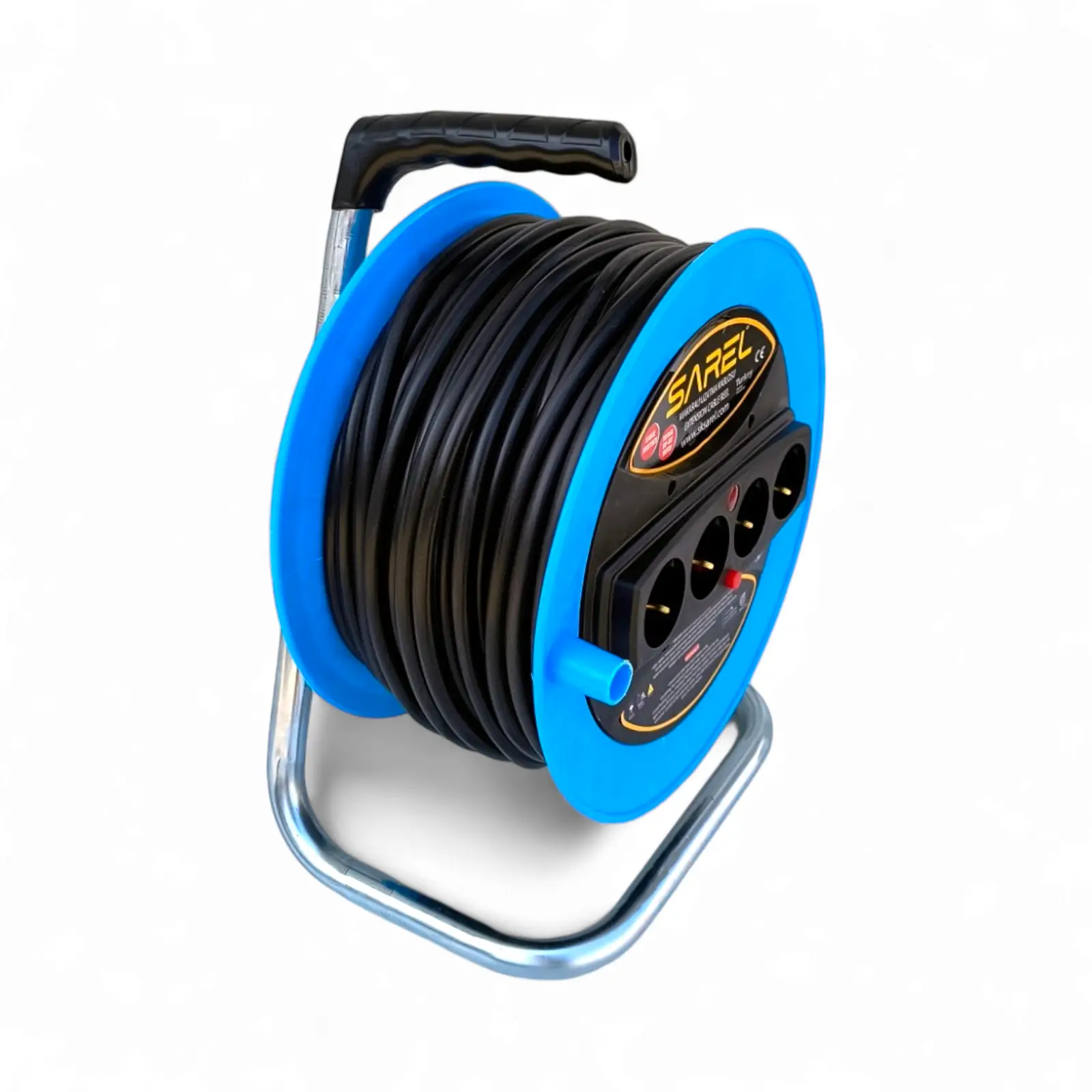 Prelungitor rola cu tambur 3x2.5 mm², 50 m, 4 prize, protectie la suprasarcina, maner transport ergonomic, albastru - COBI SMART® - imagine 12