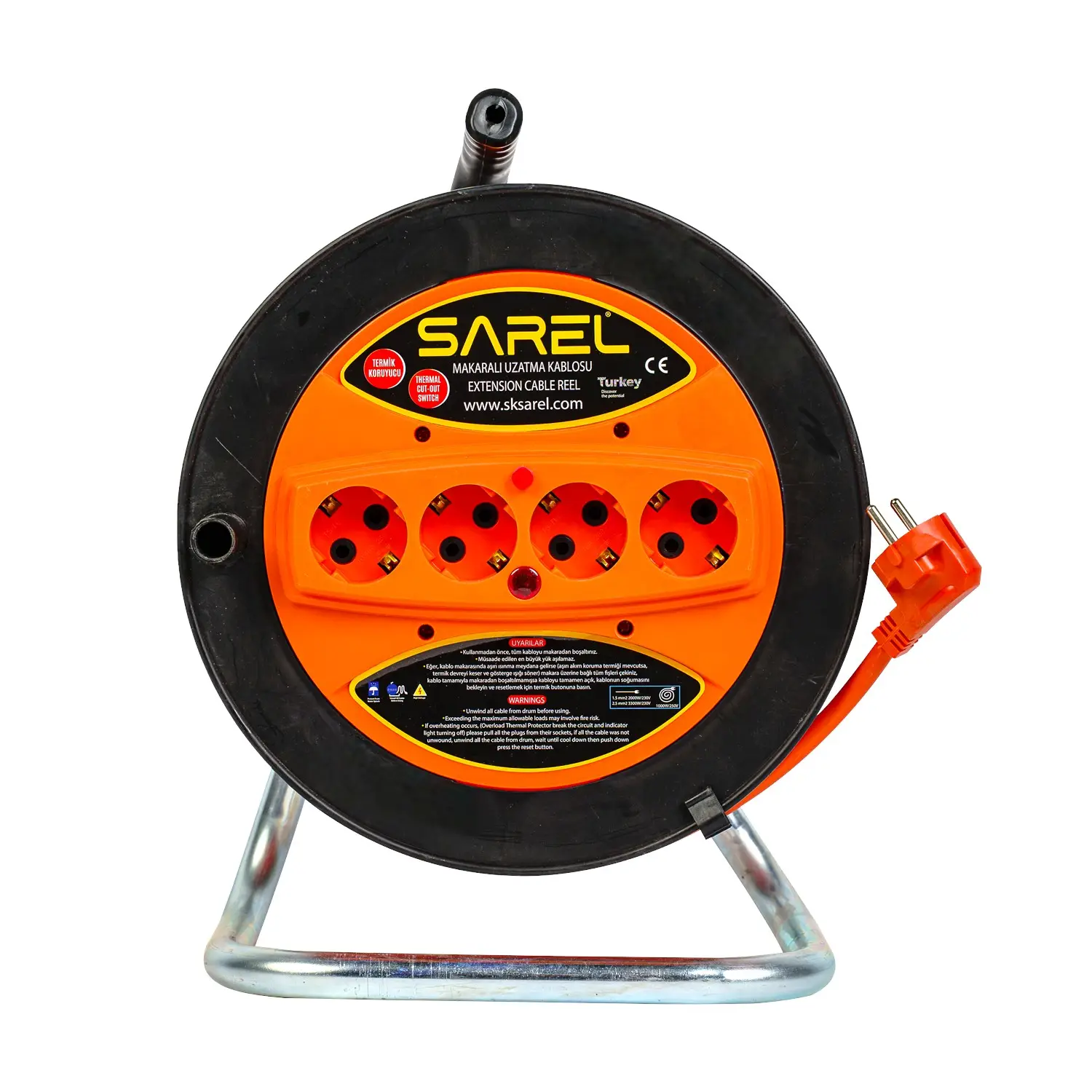 Prelungitor rola cu tambur 3x2.5 mm², 30 m, 4 prize, protectie la suprasarcina, maner transport ergonomic - COBI SMART® - imagine 2