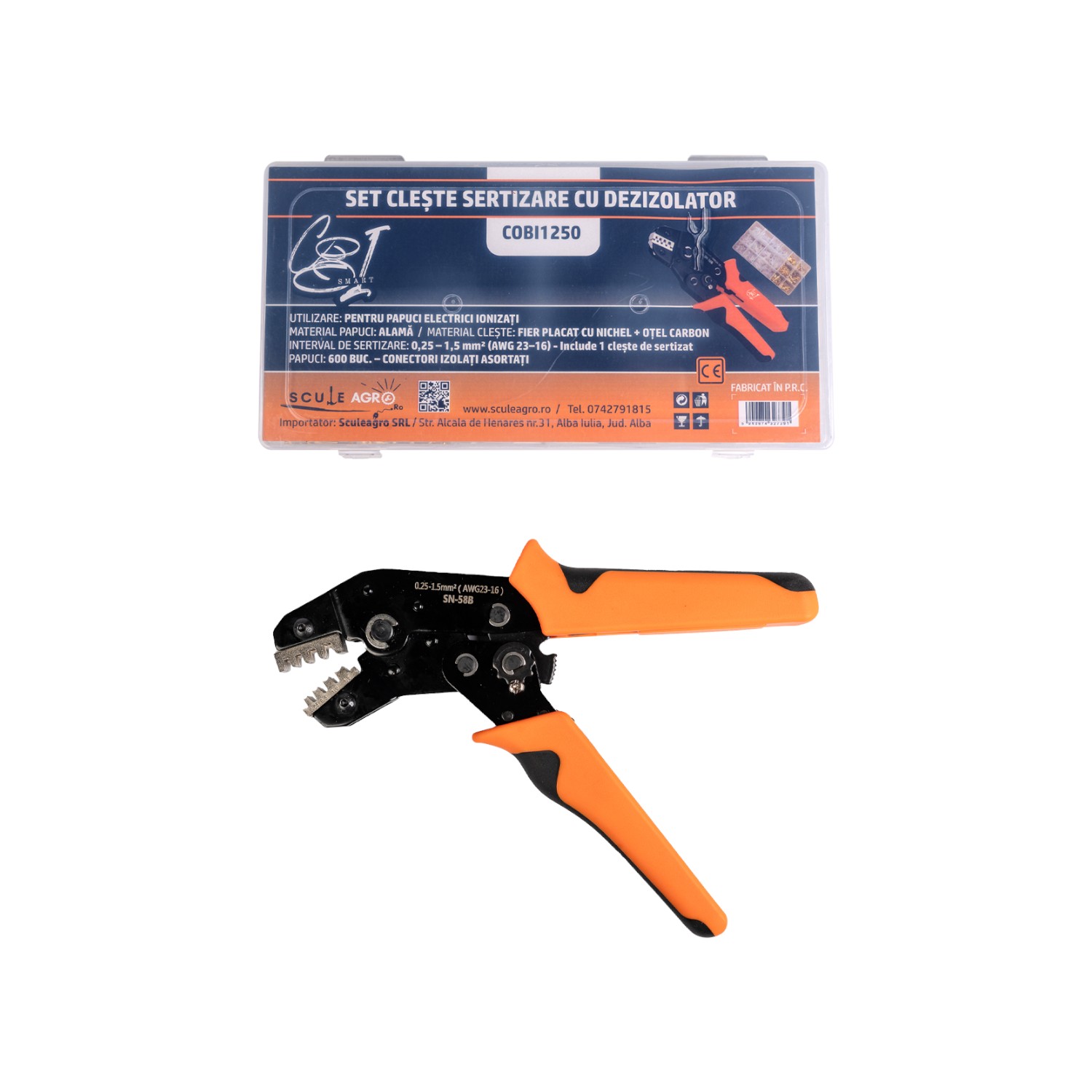 Cleste de sertizare pentru terminale izolate, fier nichel + otel carbon, 0.25-1.5 mm², include 600 conectori izolati - COBI SMART® - imagine 2